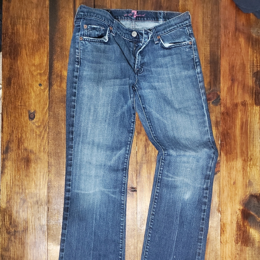 Women's 7 For All Mankind Mid-Dark Stone Wash Blue Jean Boot Cut Sz 29